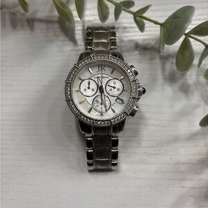 Judith Ripka Stainless Steel Mother of Pearl Face & Diamonique Stones